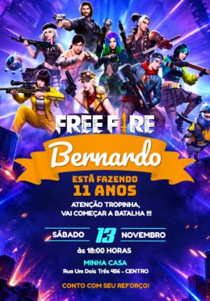 Convite de Aniversário Free Fire: Modelo Digital para Editar