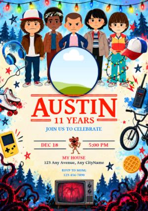 Editable Stranger Things Birthday Invitation with Photo