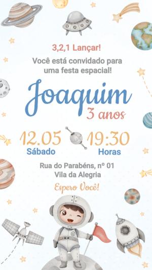 Convite de Aniversário Infantil Astronauta Editável