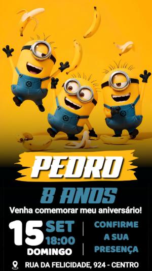 Convite Digital Minions: Modelo Editável para Aniversário