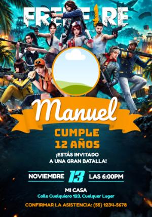 Invitación de Cumpleaños Free Fire | Modelo Digital Editable