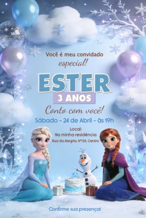 Convite de Aniversário Frozen com Elsa e Anna para Editar