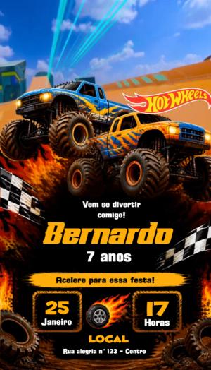 Convite Animado Hot Wheels: Vídeo de Aniversário para Editar
