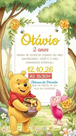 Convite de Aniversário Ursinho Pooh e Leitão para Editar