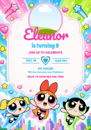 Editable Powerpuff Girls Birthday Invitation with Photo