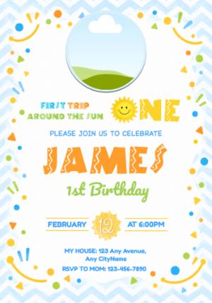 First Trip Around the Sun 1st Birthday Invitation Template