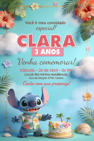 Convite de Aniversário Lilo e Stitch para Editar Online
