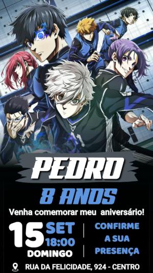 Convite de Aniversário Blue Lock: Modelo Digital para Editar