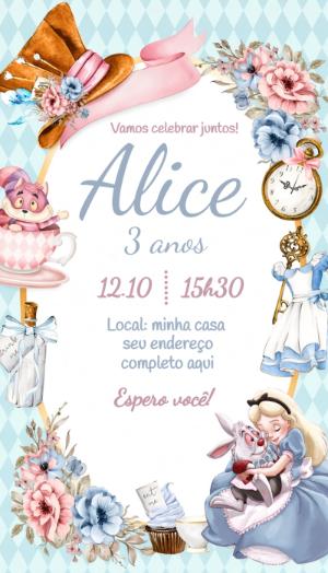 Convite de Aniversário Alice no País das Maravilhas Editável