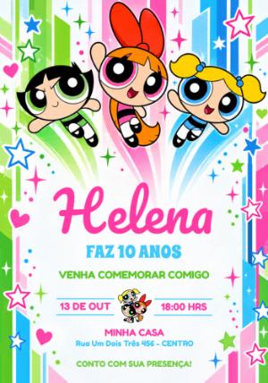 Convite de Aniversário Meninas Super Poderosas Editável