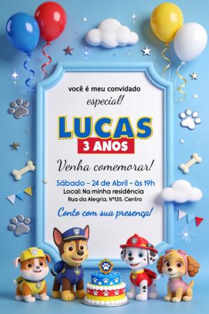 Convite de Aniversário Patrulha Canina: Modelo Digital para Editar