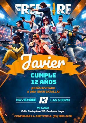 Invitación de Cumpleaños FreeFire Editable para Fiestas