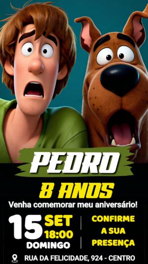 Convite de Aniversário Scooby-Doo 3D Editável