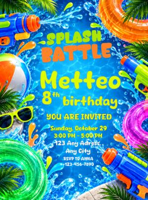 Splash Battle Pool Party Birthday Invitation | Editable Template