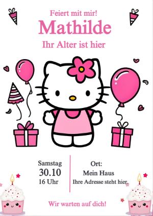 Hello Kitty Geburtstagseinladung | Bearbeitbare Vorlage