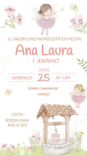 Convite Digital Jardim Encantado com Fadas para Editar