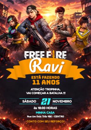 Convite de Aniversário Free Fire Editável Online Juvenil