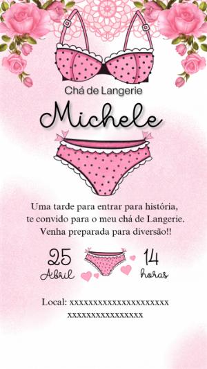 Convite Chá de Lingerie Rosa Floral Editável Online