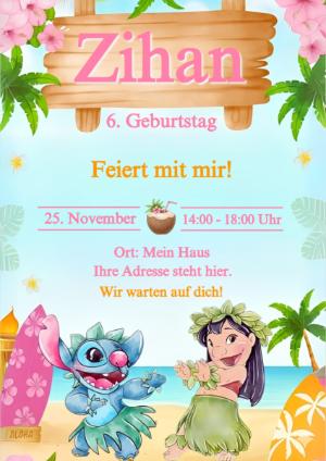 Lilo & Stitch Geburtstagseinladung | Bearbeitbare Vorlage