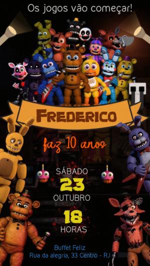 Convite Animado de Aniversário Five Nights at Freddy's para Editar
