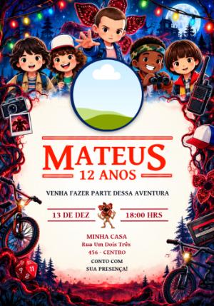 Convite Stranger Things com Foto Editável para Aniversário