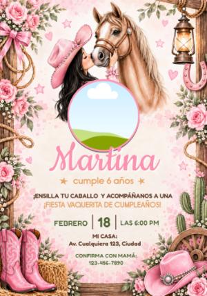 Invitación Digital de Cumpleaños Vaquerita para Editar