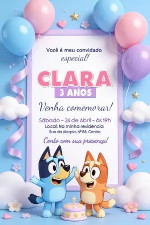 Convite de Aniversário Bluey e Bingo para Editar Online