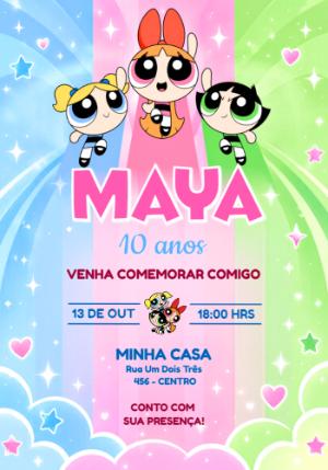 Convite de Aniversário Meninas Super Poderosas Editável