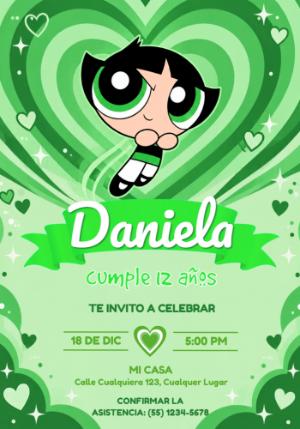 Invitación de Cumpleaños Bellota Corazones Verdes para Editar