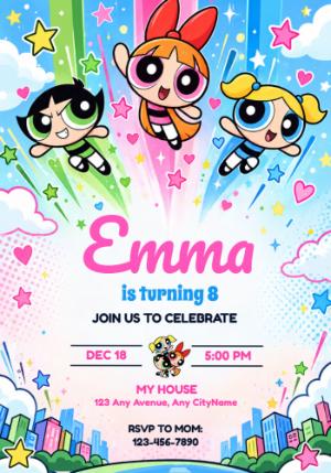 Powerpuff Girls Editable Birthday Invitation