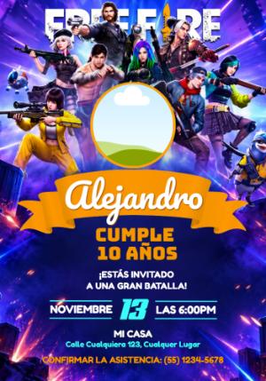 Invitación de Cumpleaños FreeFire Gran Batalla para Editar