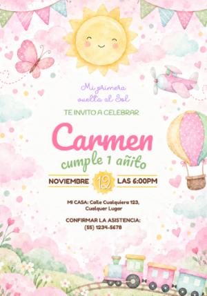 Invitación Primer Añito Editable: Mi Primera Vuelta al Sol