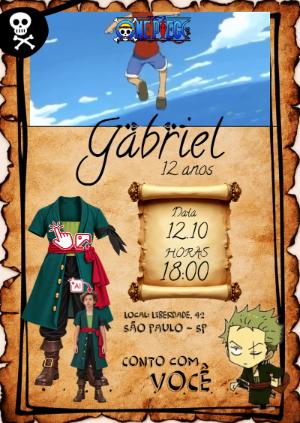 Convite Animado One Piece: Vire o Zoro com Foto por IA