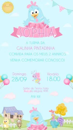 Convite de Aniversário Galinha Pintadinha Rosa Editável