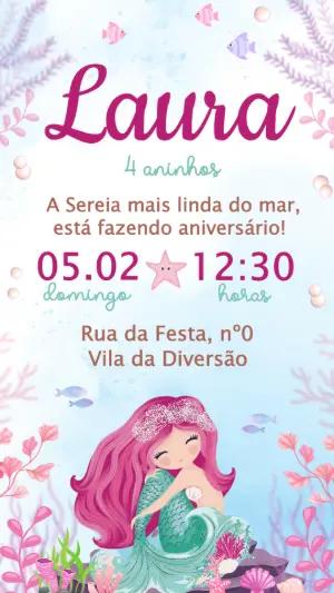 Convite de Aniversário Sereia Fundo do Mar | Modelo Editável