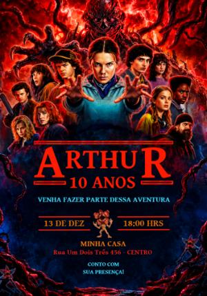 Convite de Aniversário Stranger Things com Personagens para Editar