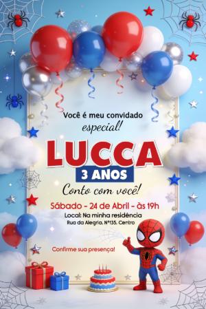 Convite de Aniversário Homem-Aranha: Modelo Digital Editável