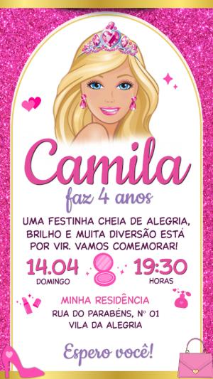 Convite de Aniversário Barbie Princesa Editável para Menina