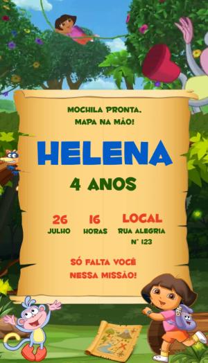 Convite Animado Dora Aventureira: Aniversário Infantil Editável