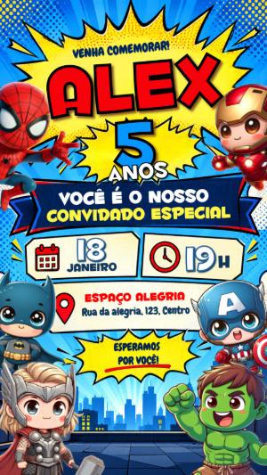 Convite de Aniversário Vingadores Cute para Editar Online