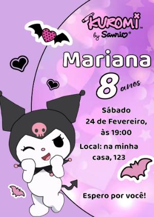 Convite de Aniversário Kuromi Editável - Modelo Digital