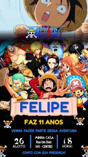 Convite Animado de Aniversário One Piece para Editar