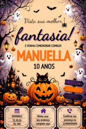 Convite Halloween Editável para Aniversário Assustadoramente Fofo