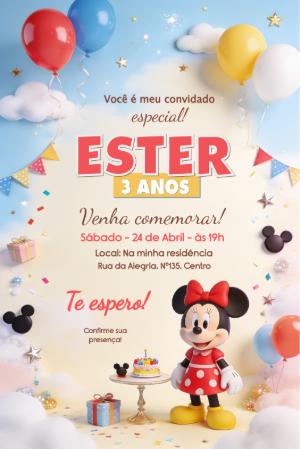 Convite de Aniversário Minnie Vermelha Editável Online