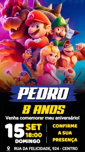 Convite de Aniversário Super Mario: Modelo Digital Editável