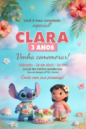 Convite de Aniversário Lilo e Stitch Editável Online
