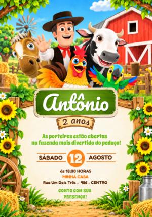 Convite de Aniversário A Fazenda do Zenon Editável e Digital