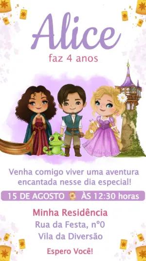 Convite de Aniversário Rapunzel Enrolados Aquarela para Editar