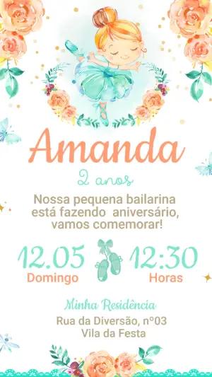 Convite de Aniversário Bailarina Aquarela para Editar