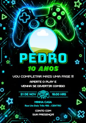 Convite de Aniversário Gamer com Foto Editável